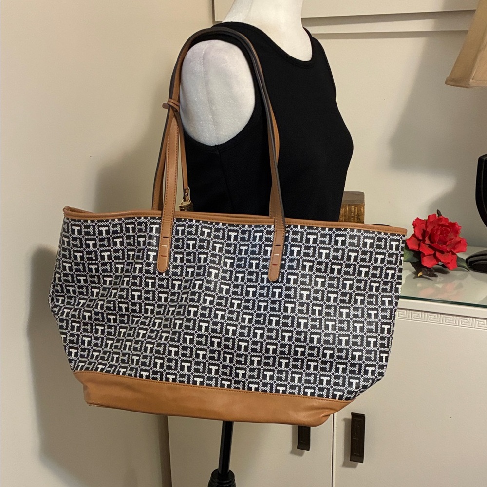 Tommy Hilfiger Black and Tan Tote Bag